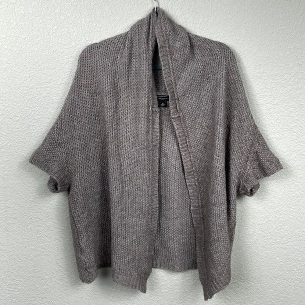 Ann Taylor Knit Cardigan Soft Alpaca Wool Open Front Short Sleeve Neutral Taupe